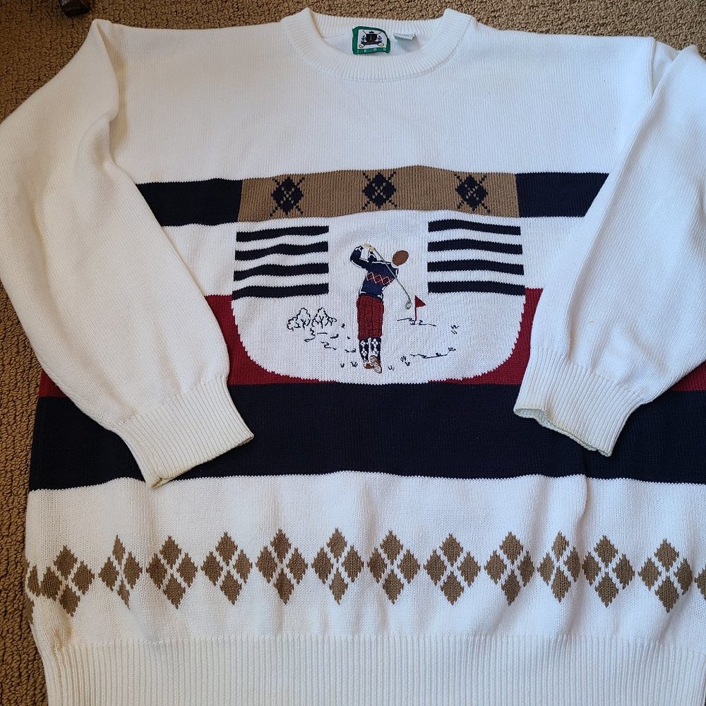 Izod Men Golf Sweater, 100% cotton, Embroidered golfer for design. Long Sleeve.
